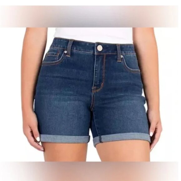 Seven7 Womens "WeekEnd Shorts" Sz 6 Dark Wash Rolled Cuff Stretch 5" Inseam NWT - Picture 1 of 8